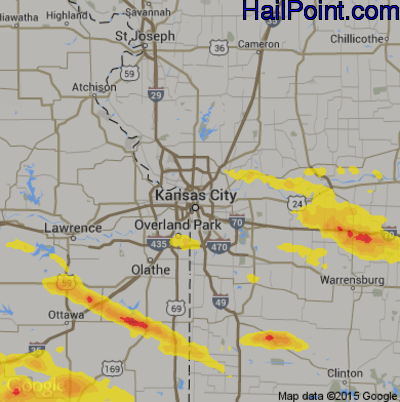 Hail Map for Kansas City, MO Region on August 16, 2018