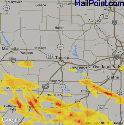 Hail Map for Topeka, KS Region on August 16, 2018
