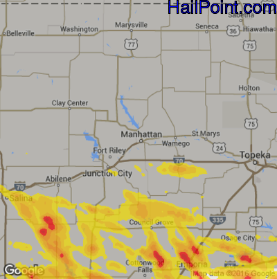 Hail Map for Mahhattan, KS Region on August 16, 2018