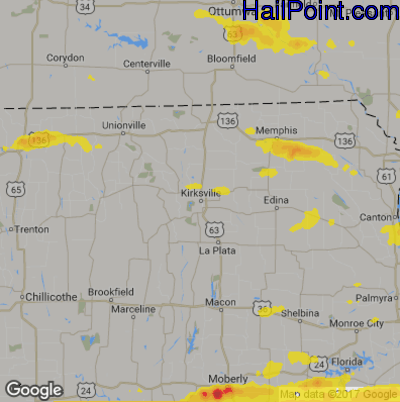 Hail Map for Kirskville, MS Region on August 16, 2018