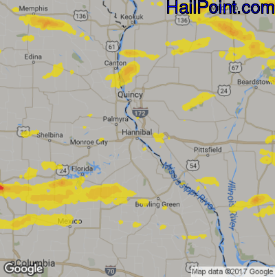 Hail Map for Hannibal, MS Region on August 16, 2018