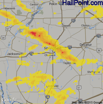 Hail Map for Springfield, IL Region on August 16, 2018