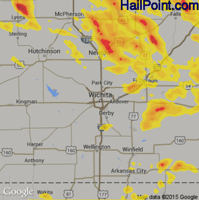 Hail Map for Wichita, KS Region on August 16, 2018