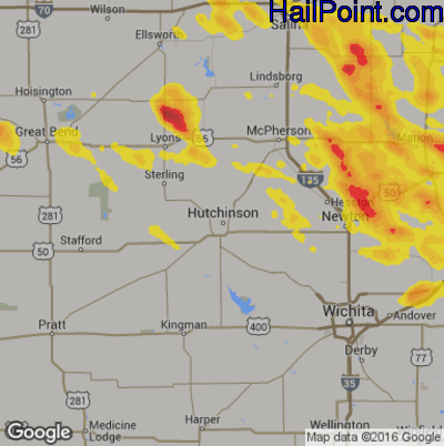 Hail Map for Hutchinson, KS Region on August 16, 2018