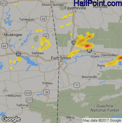 Hail Map for Forth Smith, AR Region on August 17, 2018