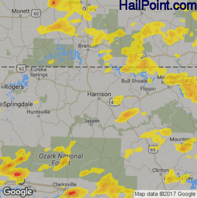 Hail Map for Harrison, AR Region on August 17, 2018