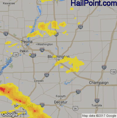 Hail Map for Bloomington, IL Region on August 17, 2018 