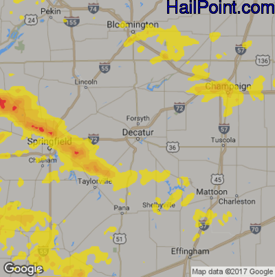 Hail Map for Decatur, IL Region on August 17, 2018 