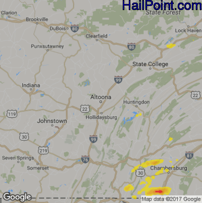 Hail Map for Altoona, PA Region on August 17, 2018