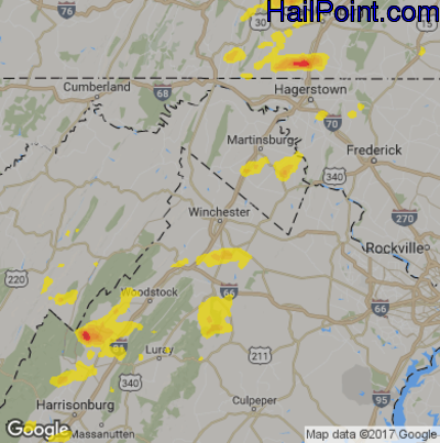 Hail Map for Winchester, VA Region on August 17, 2018
