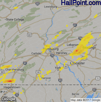 Hail Map for Harrisburg, PA Region on August 17, 2018