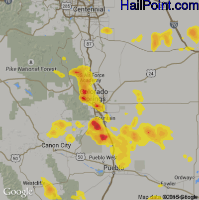 Hail Map for Colorado Springs, CO Region on August 17, 2018