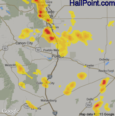 Hail Map for Pueblo, CO Region on August 17, 2018