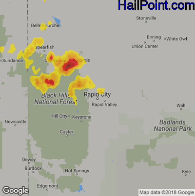 Hail Map for Rapid City, SD Region on August 18, 2018
