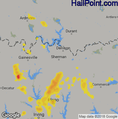 Hail Map for Sherman, TX Region on August 18, 2018 