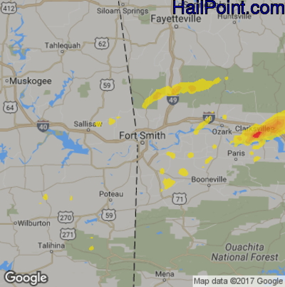 Hail Map for Forth Smith, AR Region on August 19, 2018