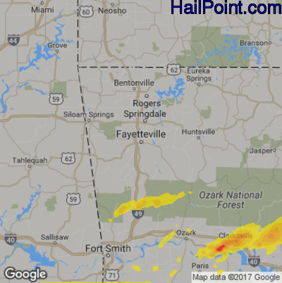 Hail Map for Fayetteville, AR Region on August 19, 2018