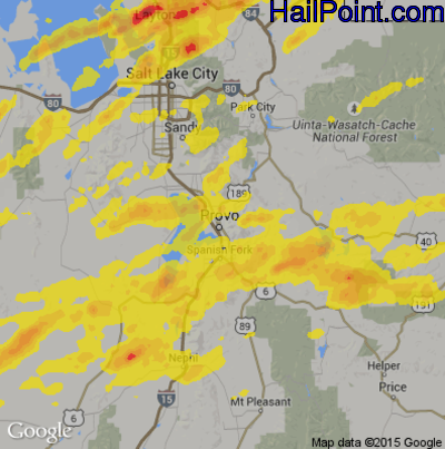 Hail Map for Provo, UT Region on August 22, 2018