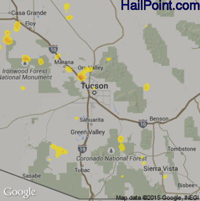 Hail Map for Tucson, AZ Region on August 22, 2018 
