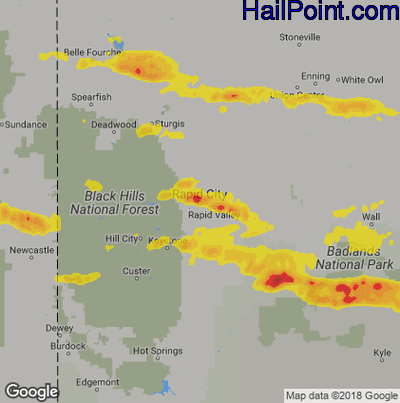 Hail Map for Rapid City, SD Region on August 23, 2018 