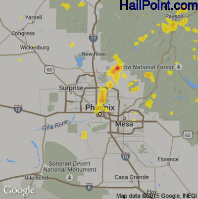 Hail Map for Phoenix, AZ Region on August 23, 2018