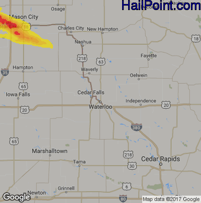 Hail Map for Waterloo, IA Region on August 24, 2018