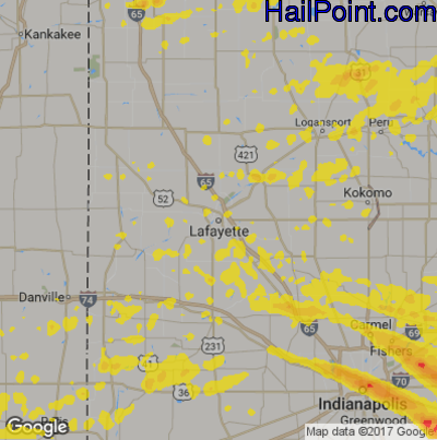 Hail Map for Layfette, IN Region on August 25, 2018