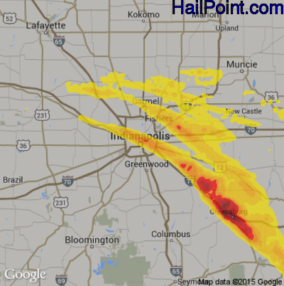 Hail Map for Indianapolis, IN Region on August 25, 2018 