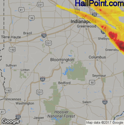 Hail Map for Bloomington, IN Region on August 25, 2018