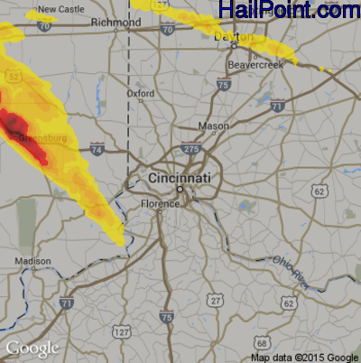 Hail Map for Cincinnati, OH Region on August 25, 2018
