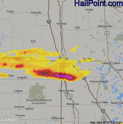 Hail Map for Fargo, ND Region on August 26, 2018 