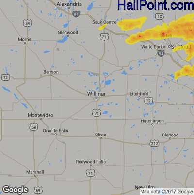 Hail Map for Willmar, MN Region on August 26, 2018