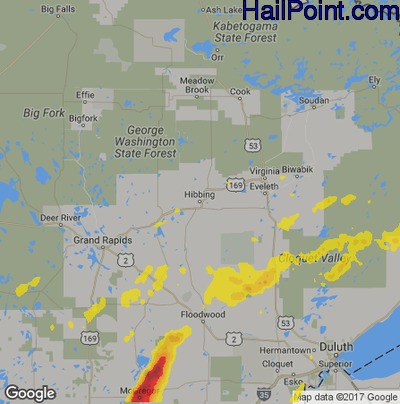 Hail Map for Hibbing, MN Region on August 26, 2018