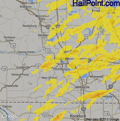 Hail Map for Madison, WI Region on August 26, 2018 