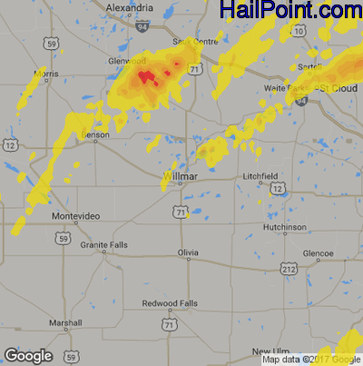 Hail Map for Willmar, MN Region on August 27, 2018
