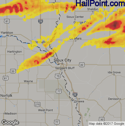 Hail Map for Sioux City, IA Region on August 27, 2018