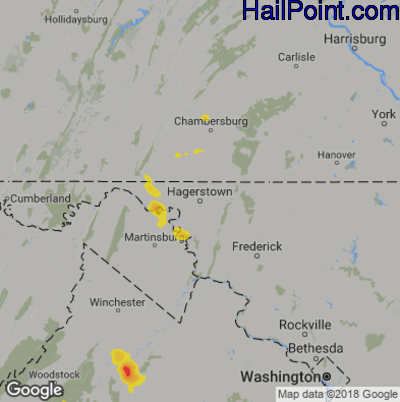 Hail Map for Hagerstown, MD Region on August 27, 2018