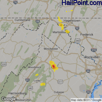 Hail Map for Winchester, VA Region on August 27, 2018