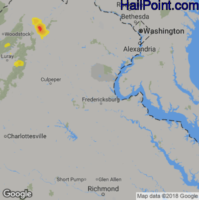 Hail Map for Fredericksburg, VA Region on August 27, 2018