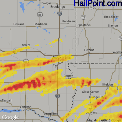 Hail Map for Sioux Falls, SD Region on August 27, 2018 