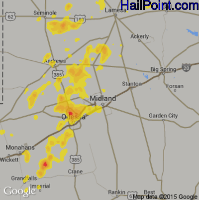 Hail Map for Midland, TX Region on August 27, 2018