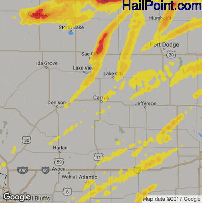 Hail Map for Carroll, IA Region on August 28, 2018