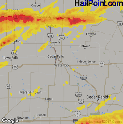 Hail Map for Waterloo, IA Region on August 28, 2018