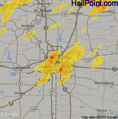 Hail Map for Kansas City, MO Region on August 28, 2018