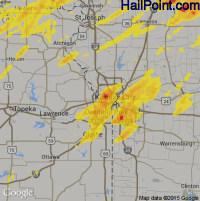 Hail Map for Kansas City, KS Region on August 28, 2018