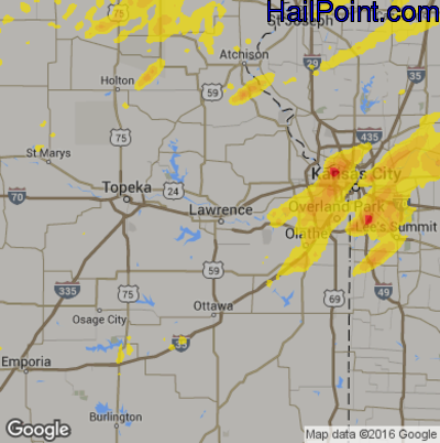 Hail Map for Lawerence, KS Region on August 28, 2018 