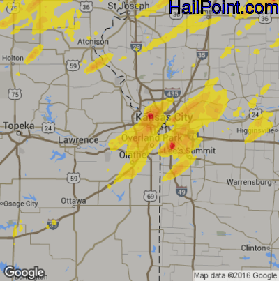Hail Map for Shawnee, KS Region on August 28, 2018