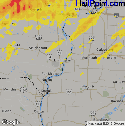 Hail Map for Burlington, IA Region on August 28, 2018