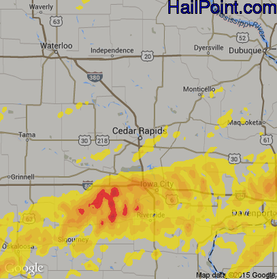 Hail Map for Cedar Rapids, IA Region on August 28, 2018