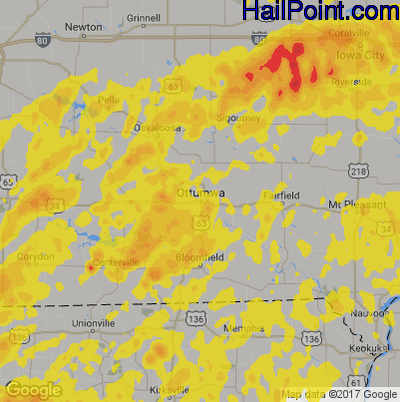 Hail Map for Ottumwa, IA Region on August 28, 2018